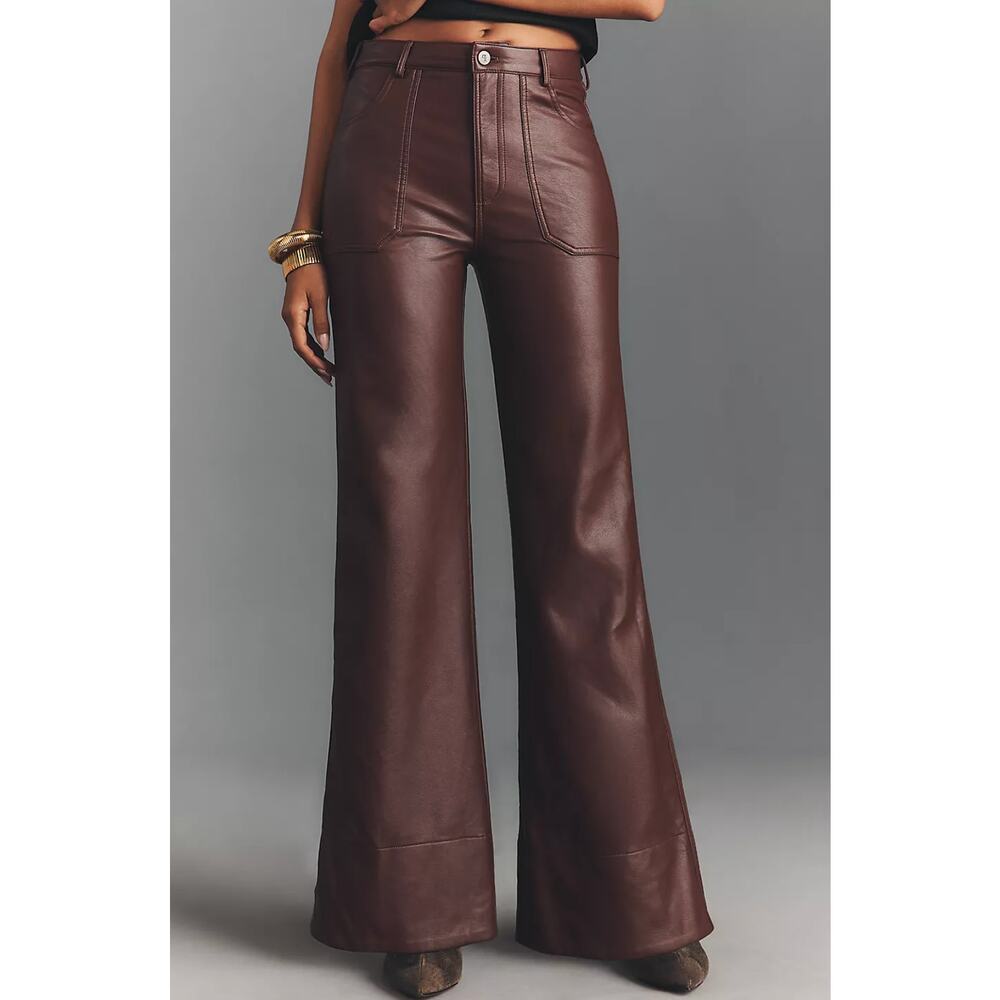 New! Anthropologie Rylan Faux Leather Relaxed High-Rise Flare Pants by Pilcro 31 - Picture 3 of 15